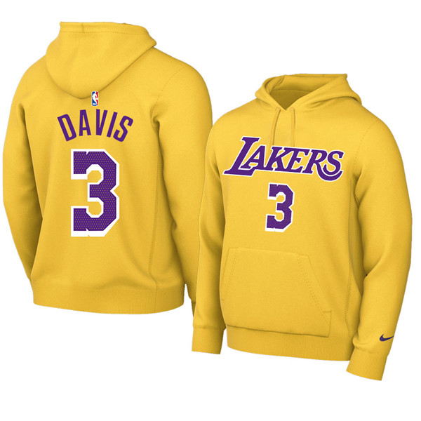 Men's Yellow Los Angeles Lakers #3 Anthony Davis 2021 Pullover Hoodie